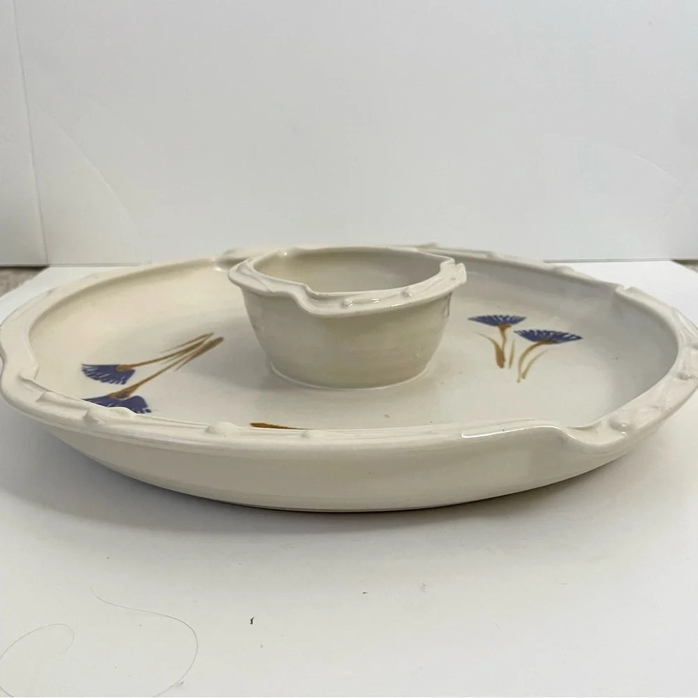 Floral Ceramic Chip and Dip Platter Vegetable Tray Handmade - Picture 10 of 11